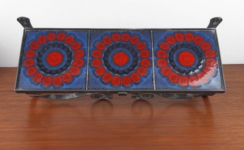 Wrought iron and ceramic shelf – Germany, 1970s