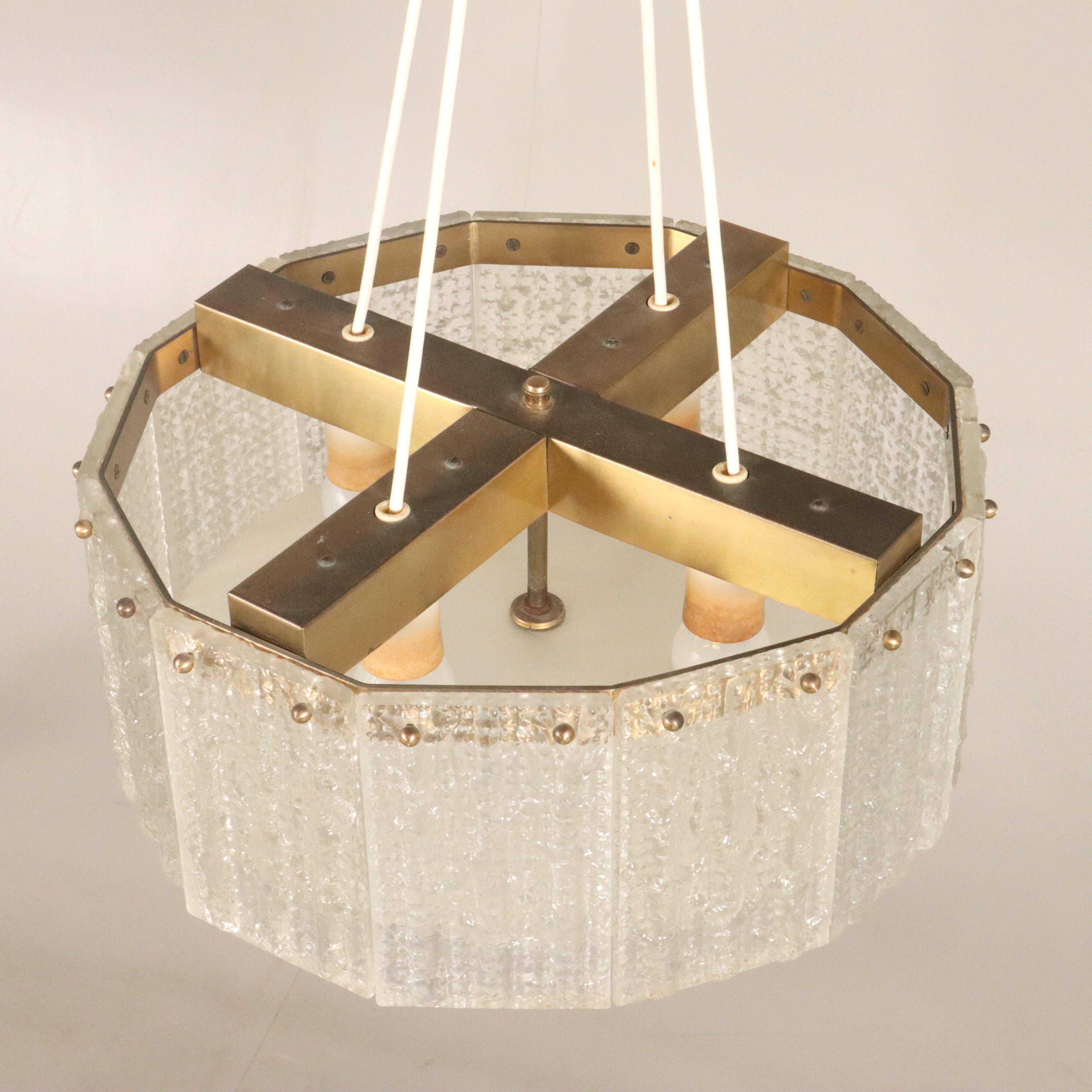 Moulded glass and brass ceiling light by Carl Fagerlund for Orrefors, Sweden, 1960.