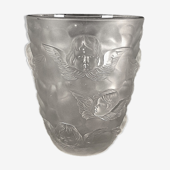 Vase "Cherubs" vintage verre pressé