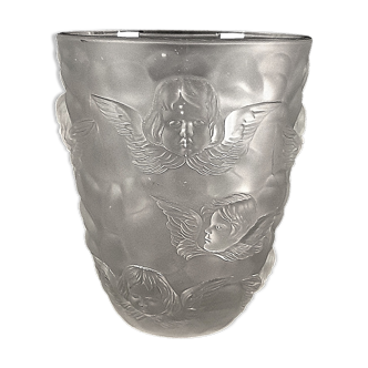 Vase "Cherubs" vintage verre pressé