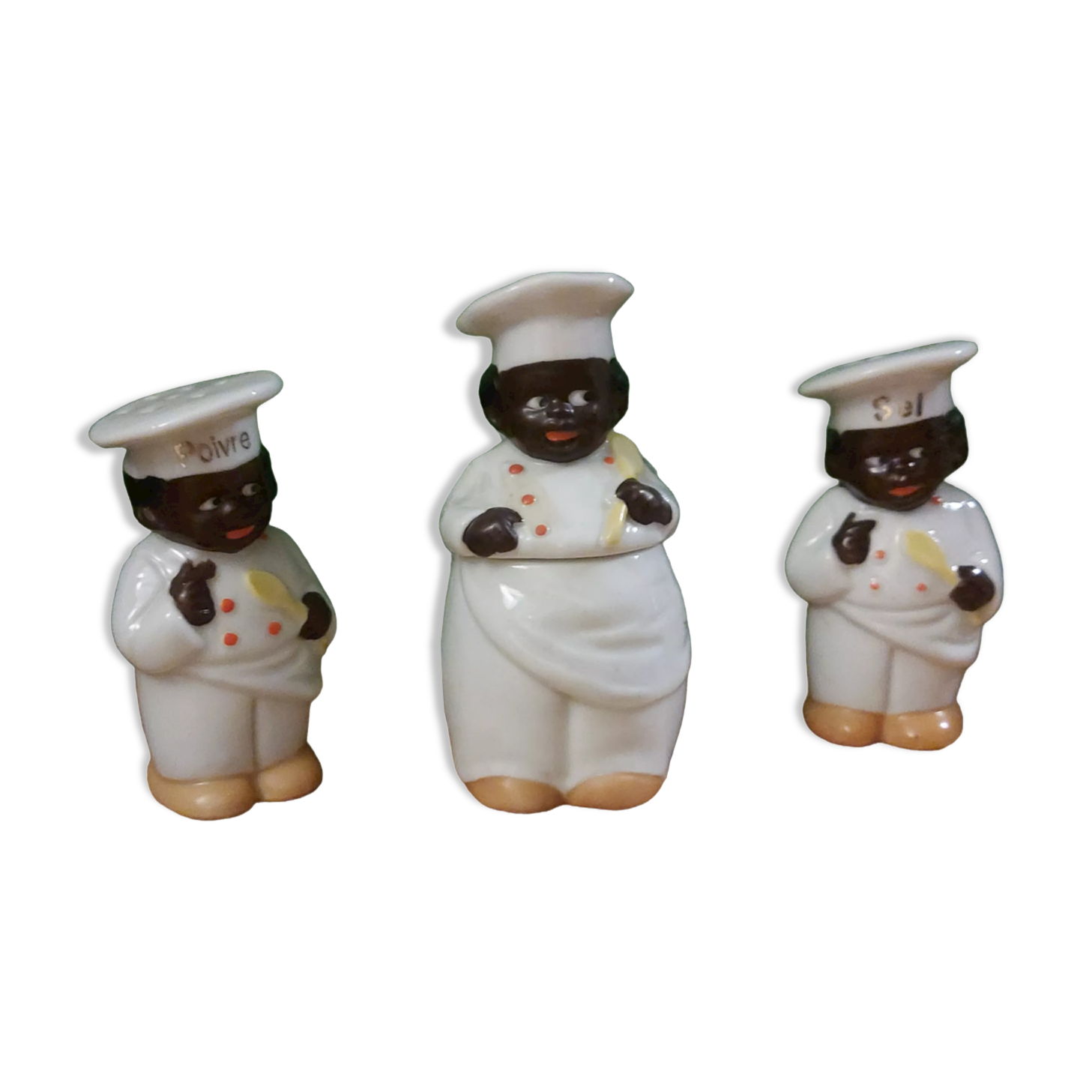 Vintage salt shaker, pepper and mustard set