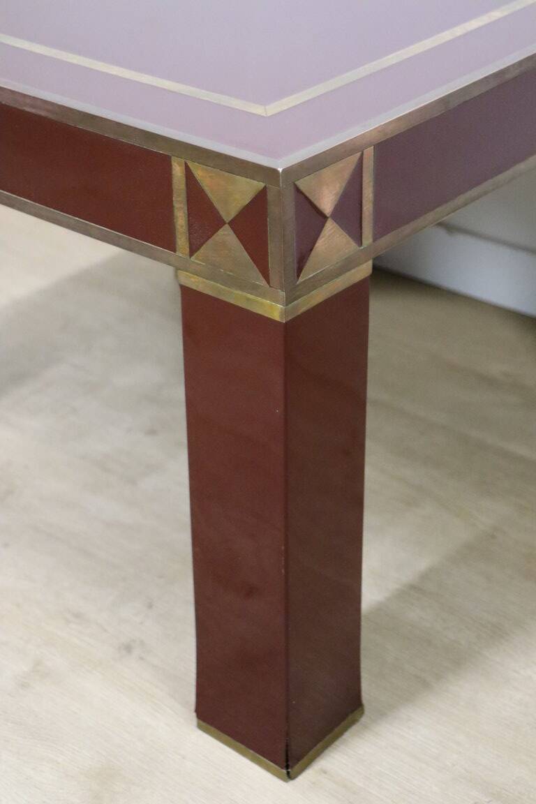 Vintage Jean-Claude Mahey coffee table in lacquered wood and brass, 1970