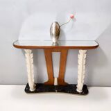 Console en bois avec plateau miroir, style Osvaldo Borsani, Italie