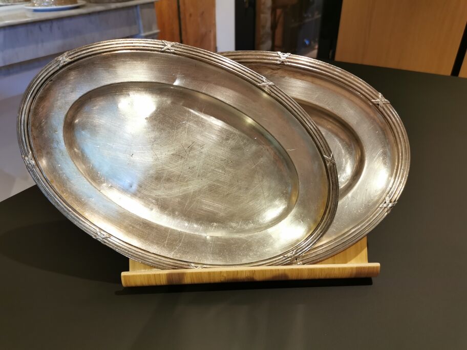 2 silver metal trays hotel bellevue