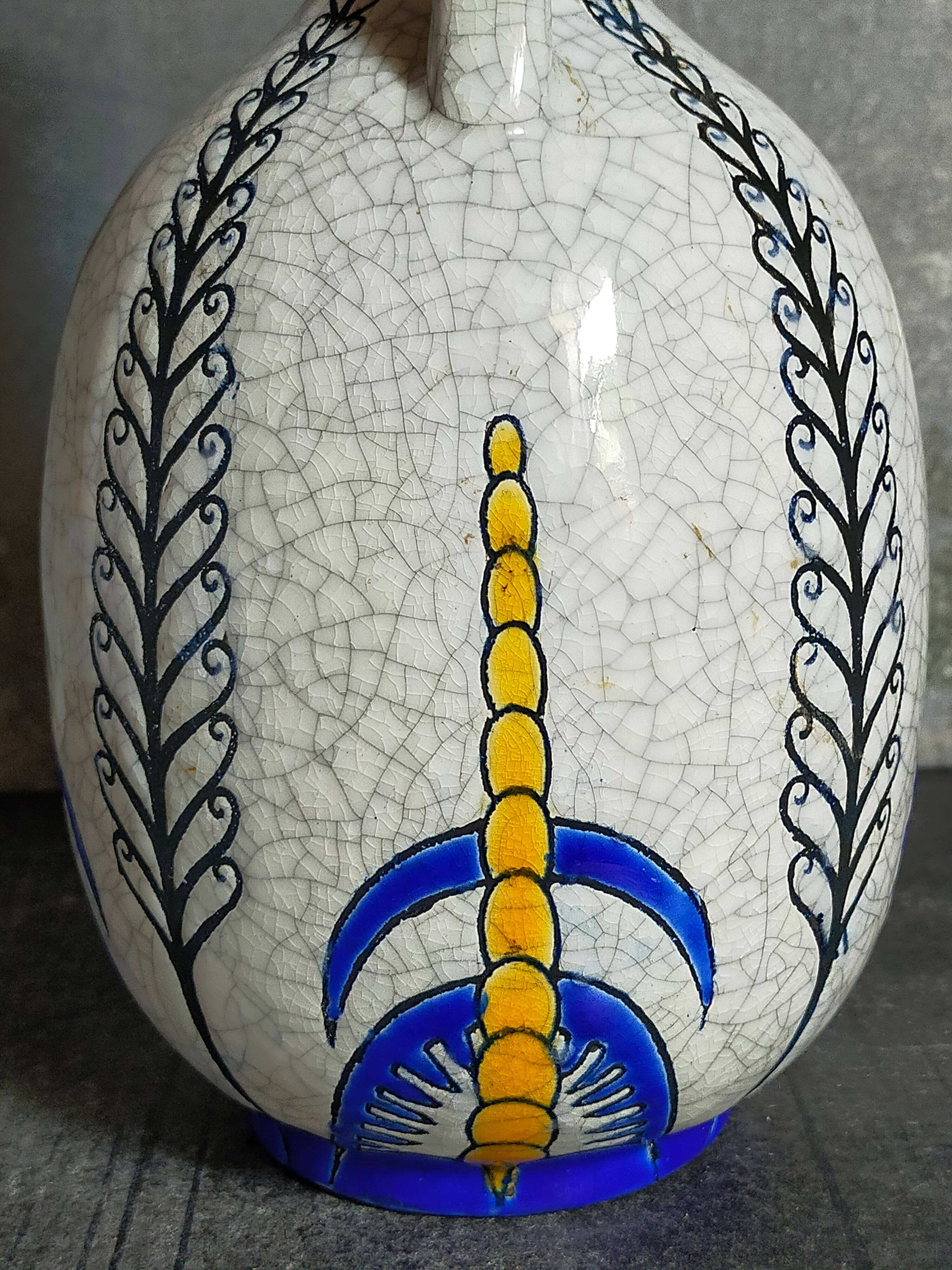 Soliflore bottle vase in fine earthenware boch frères la louvière-keramis early 20th century