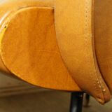 Italian armchair imitation leather camel & its cushion 1960