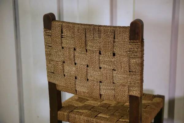 Pair of Brutalist chairs with braided rope seats, 1950s