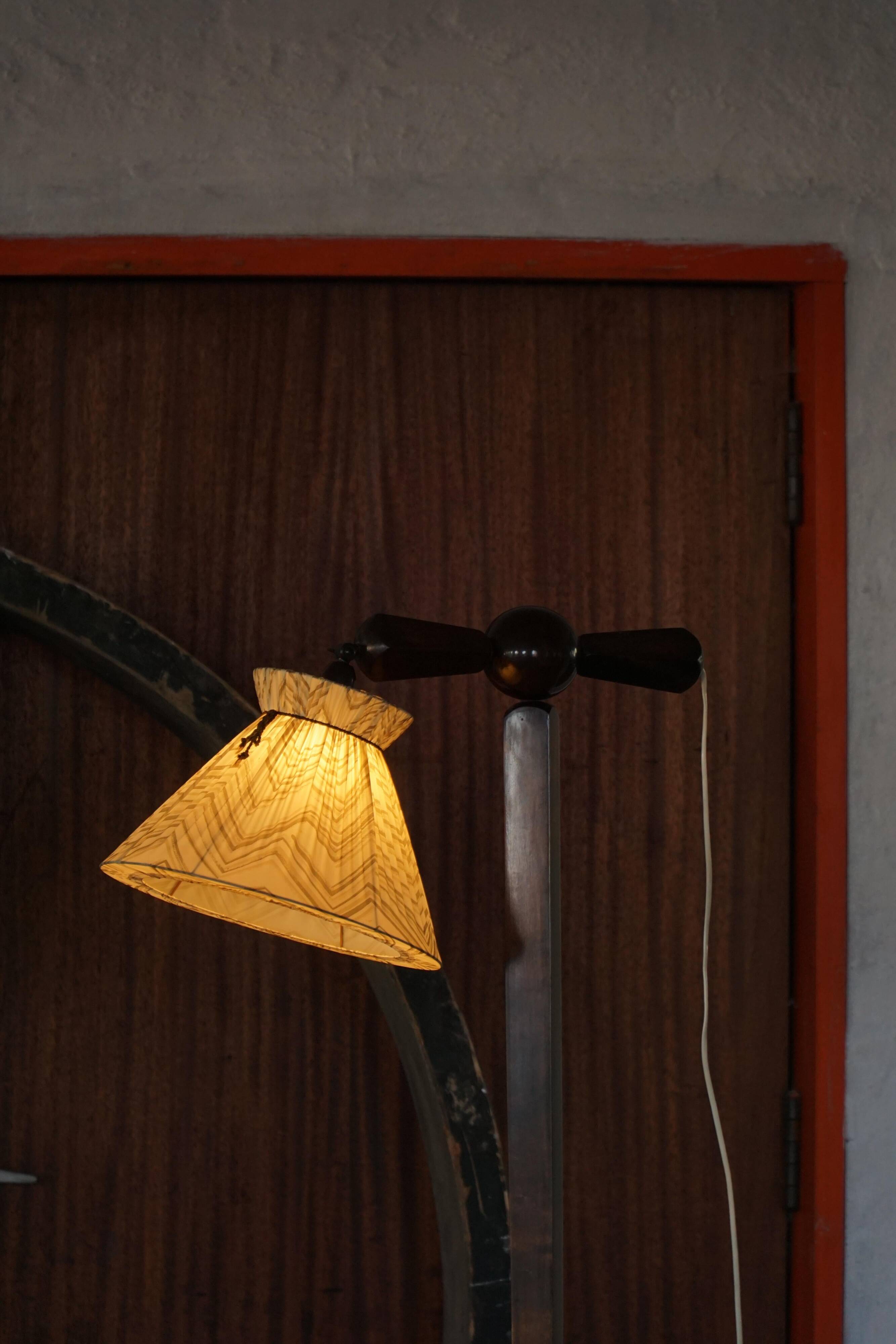 Scandinavian Funkis floor lamp with original shade, Denmark, Art Deco, 1930s