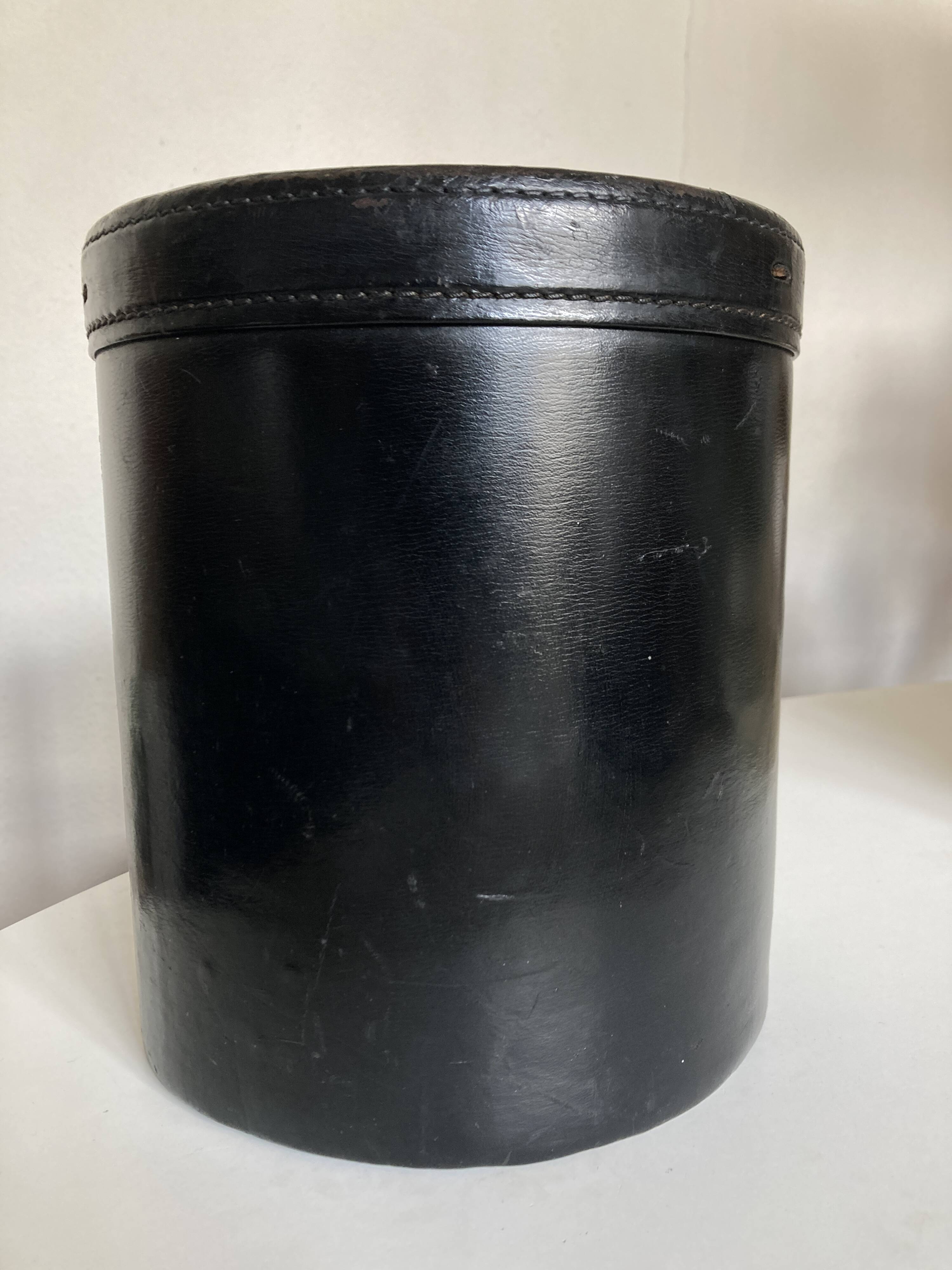 Black leather desk wastebasket, 1960