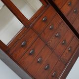 Large Antique Belgian Pitch Pine Apothecary Shop Cabinet / Vitrine, ca 1900