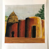 Gouache on paper "African huts"