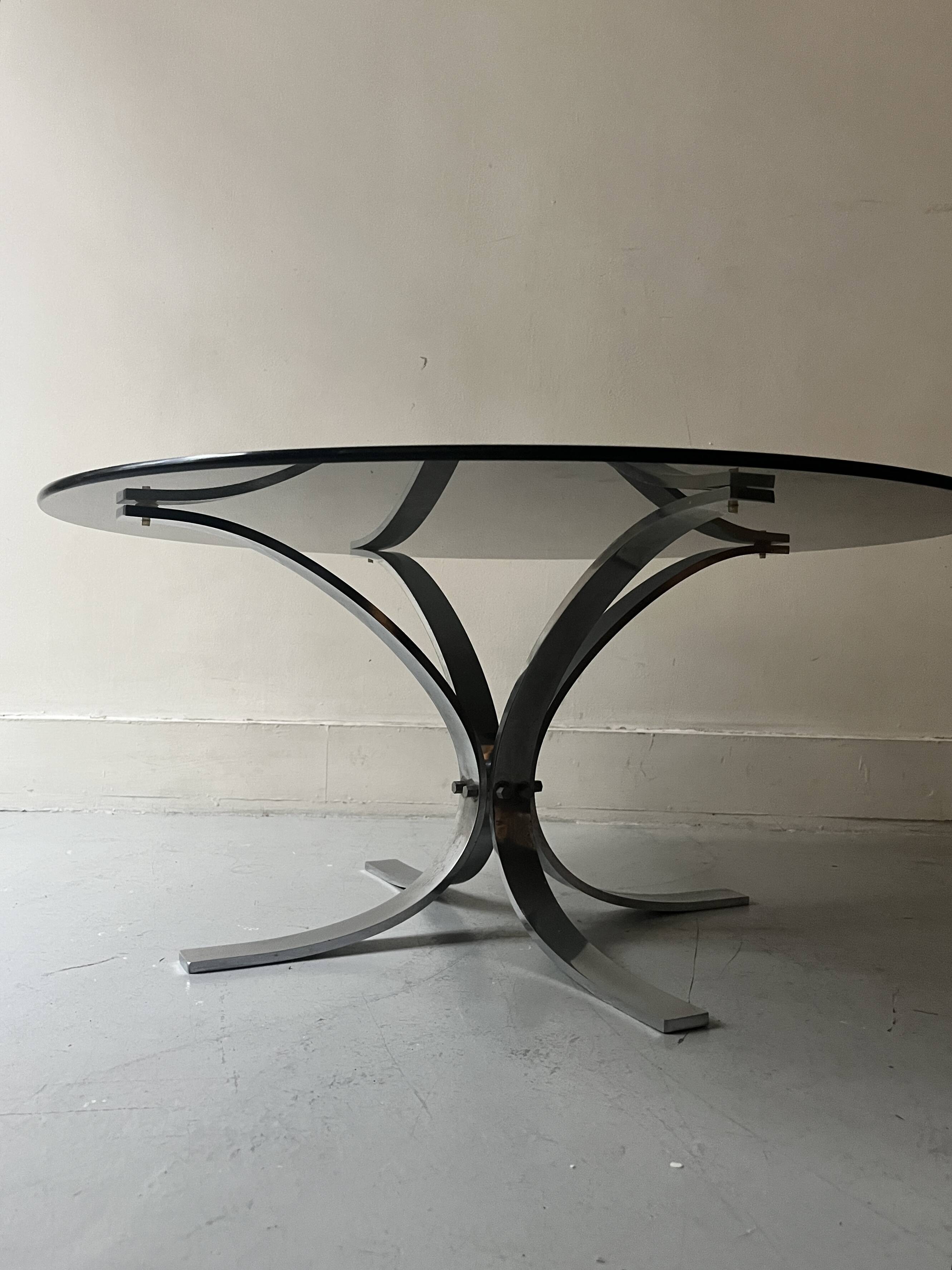tulip coffee table in chromed metal and smoked glass, 1970s design