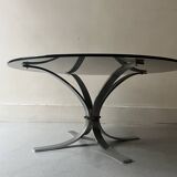 tulip coffee table in chromed metal and smoked glass, 1970s design