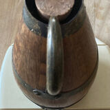 Pichet à eau de vie de Beaune en chêne massif cerclages laitons années 1970