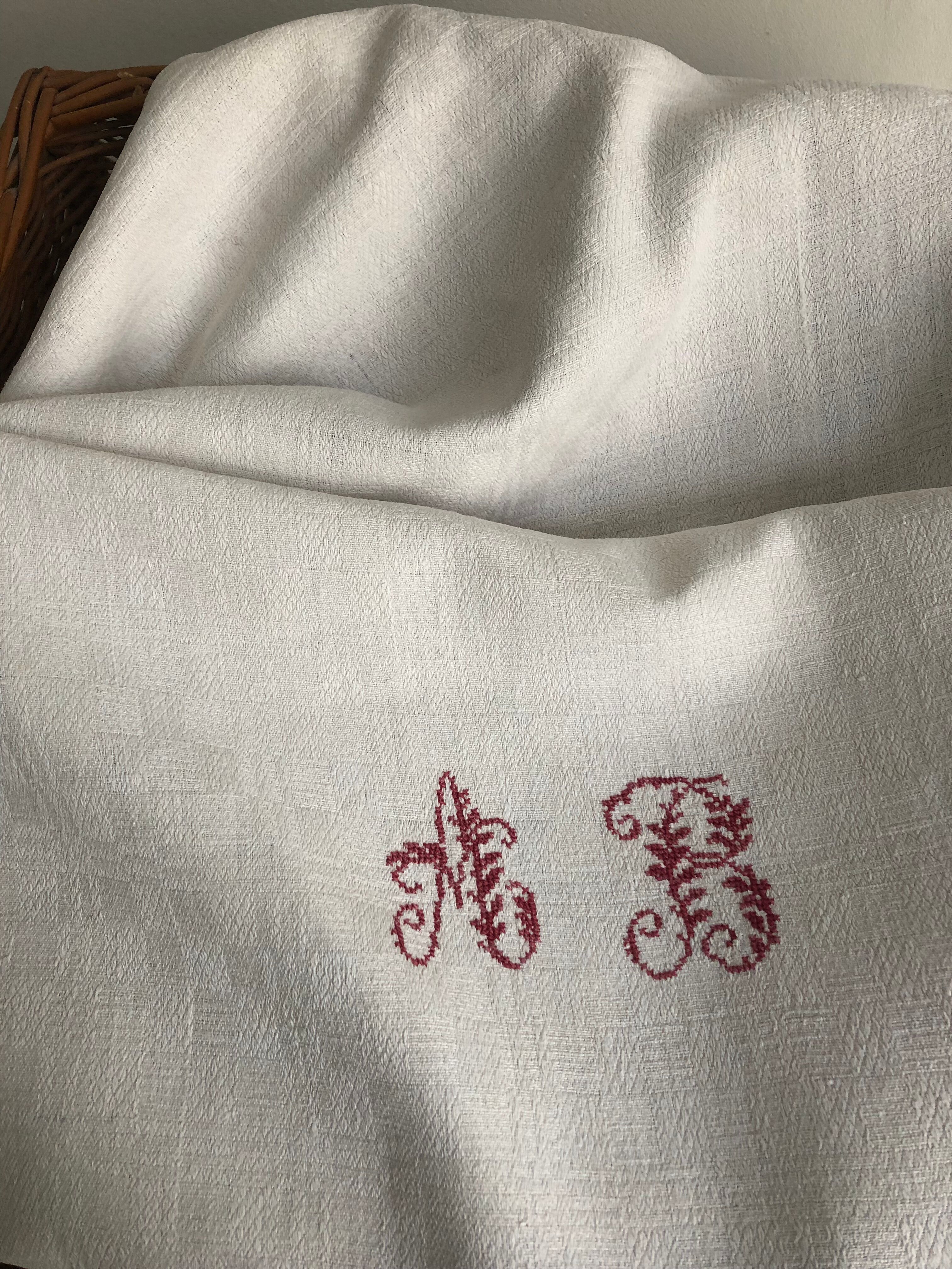 Tablecloth with AB monogram, antique linen