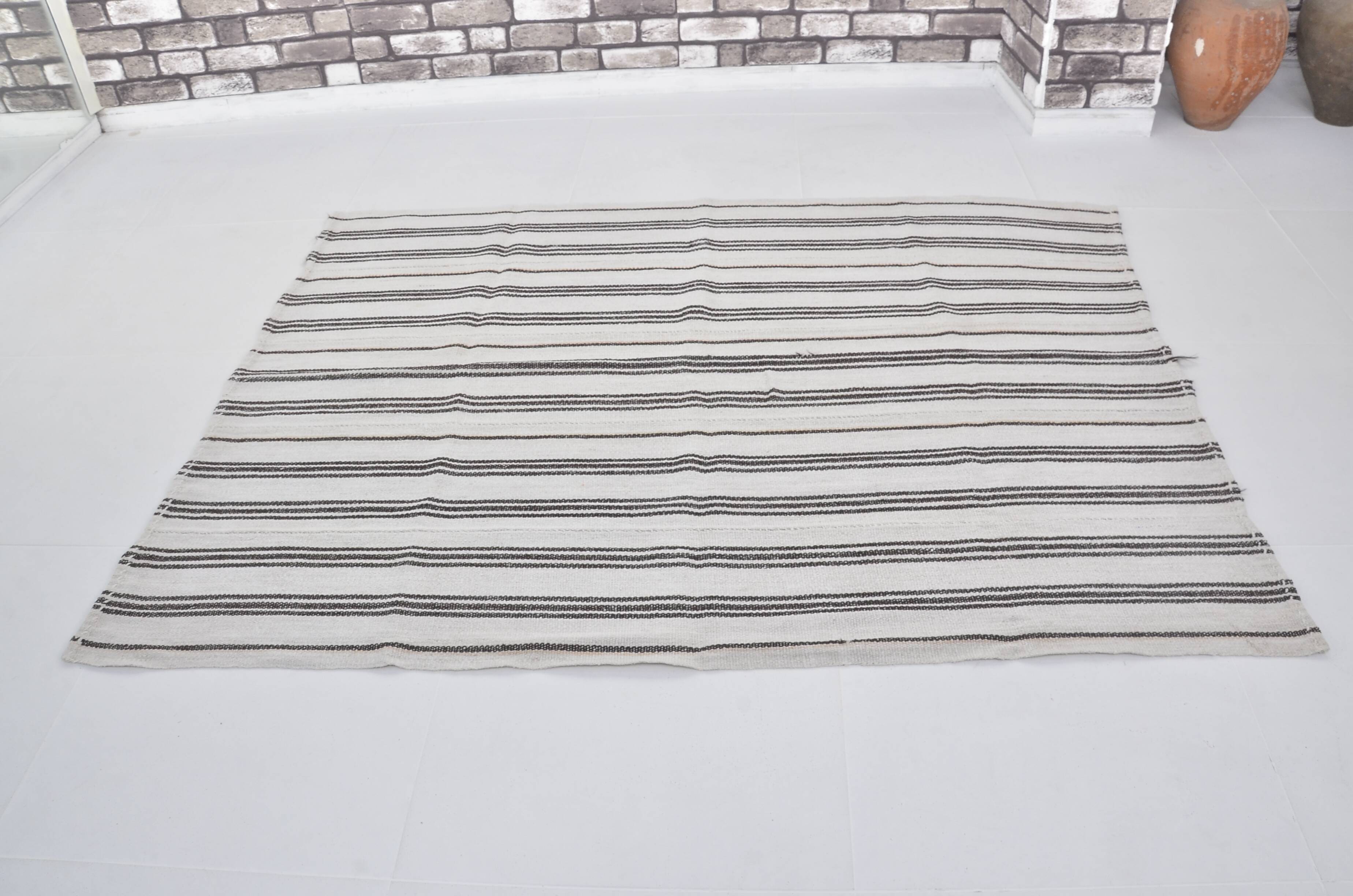 Vintage Anatolian Striped Hemp Kilim Rug, Reference 3665