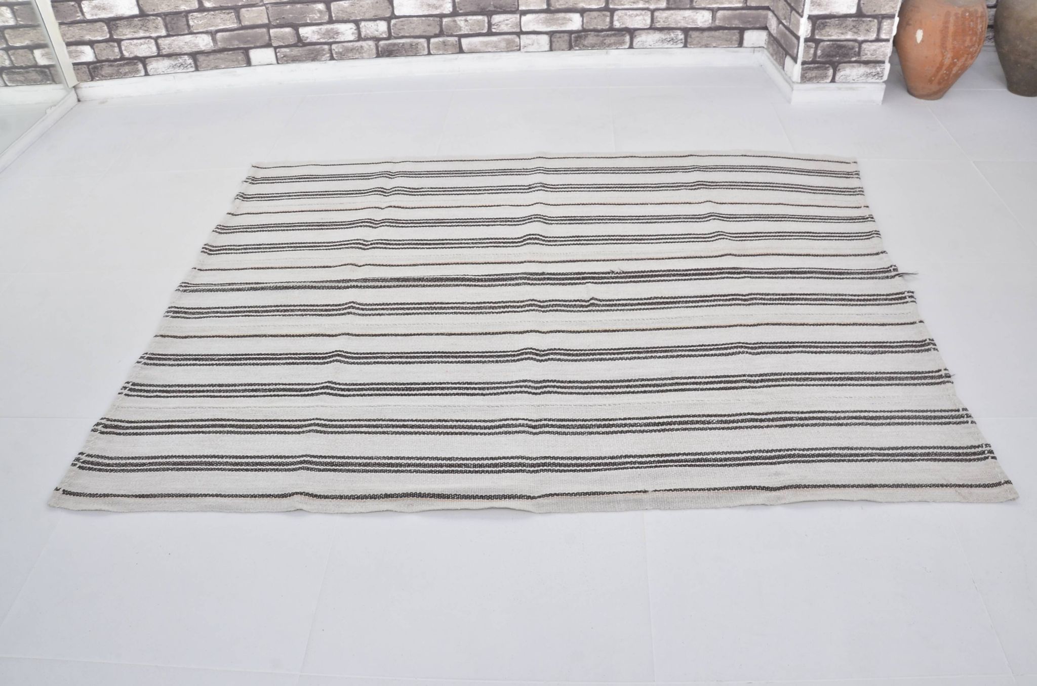Vintage Anatolian Striped Hemp Kilim Rug, Reference 3665