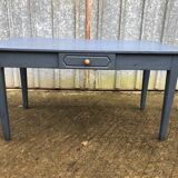 Reconstruction period oak table with 1 drawer painted blue.