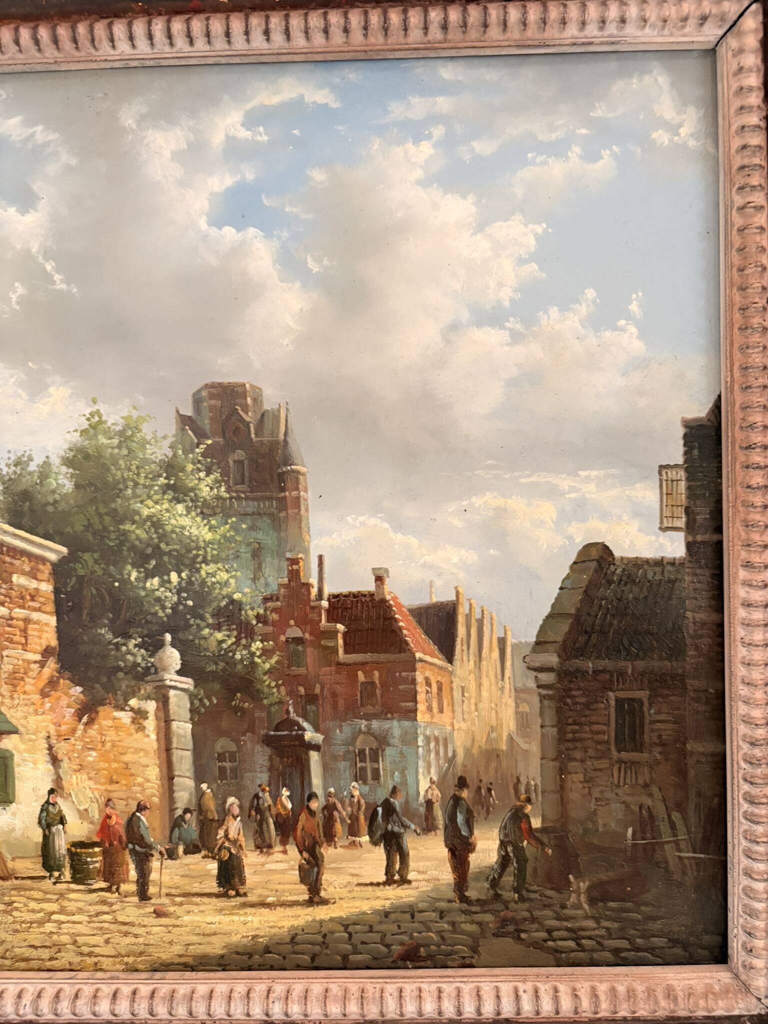 Old Oil Painting Copper Jan Beekhout Street Scene Dutch Middle Ages