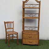 Vintage 1960s Rattan Bamboo Bookcase Shelf Buffet