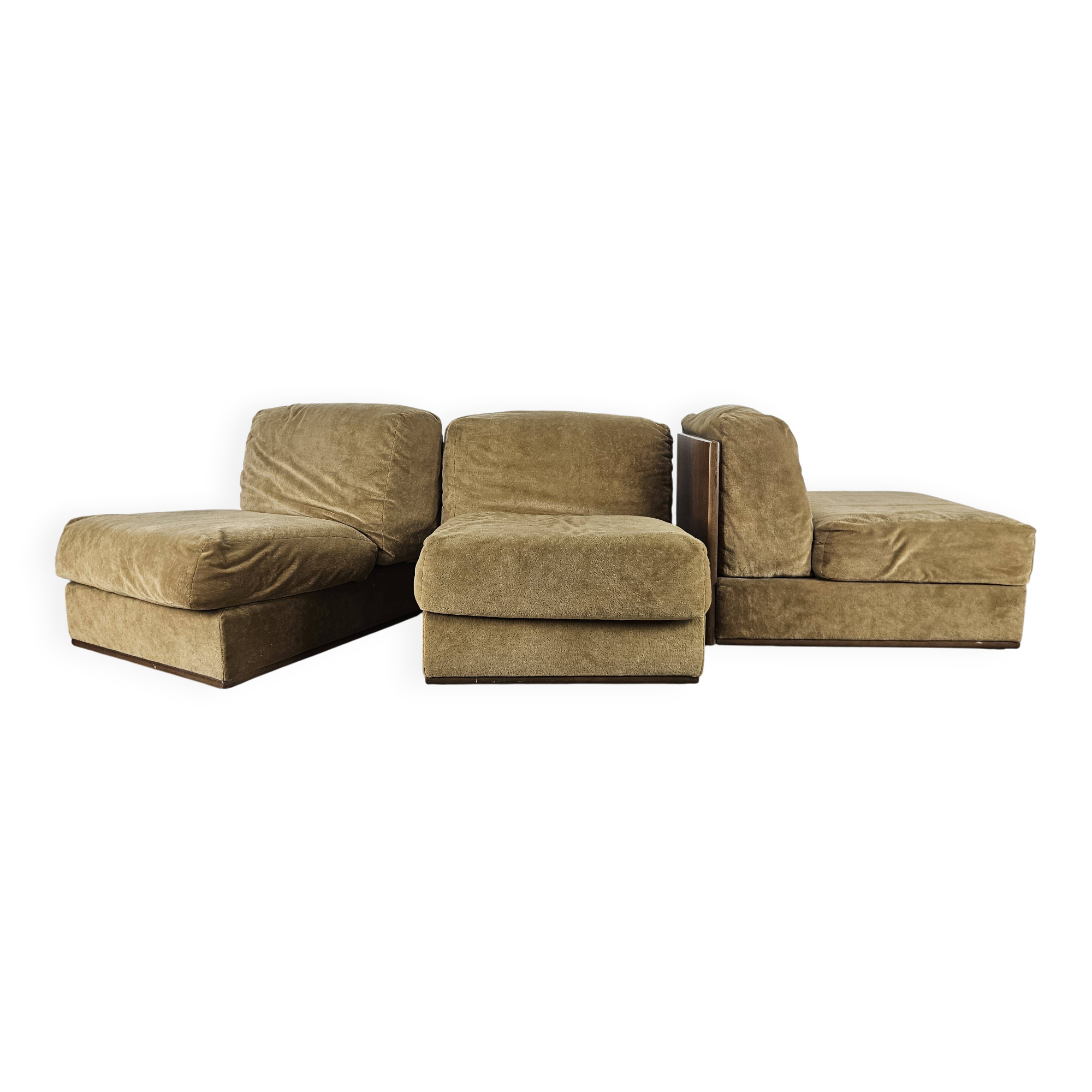 Three fabric lounge chairs 70s