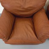 Pair of vintage Coquelicot lounge chairs by Tito Agnoli for Poltrona Frau in leather from the 70s