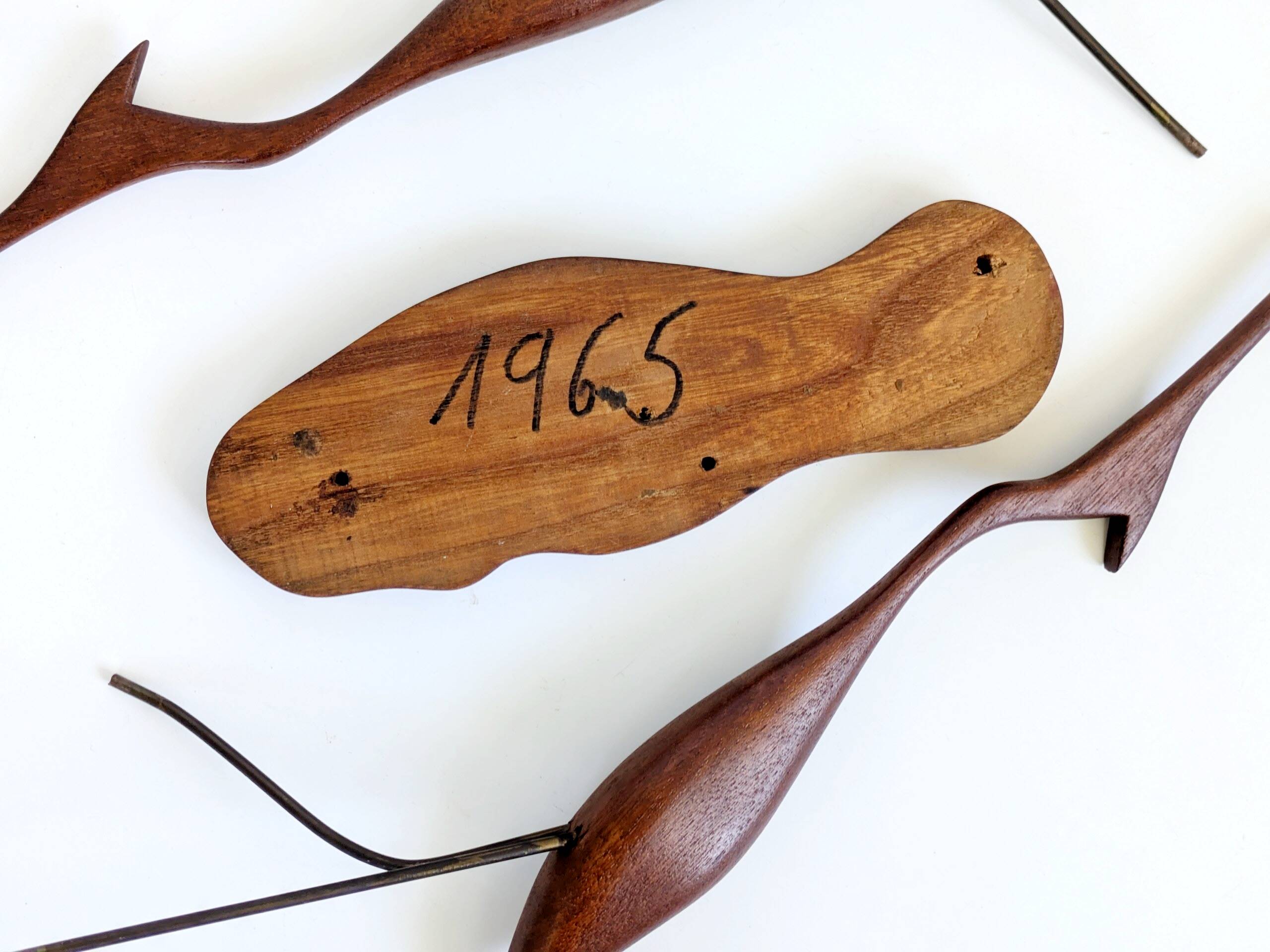 Scandinavian modernist sculpture cranes in teak.