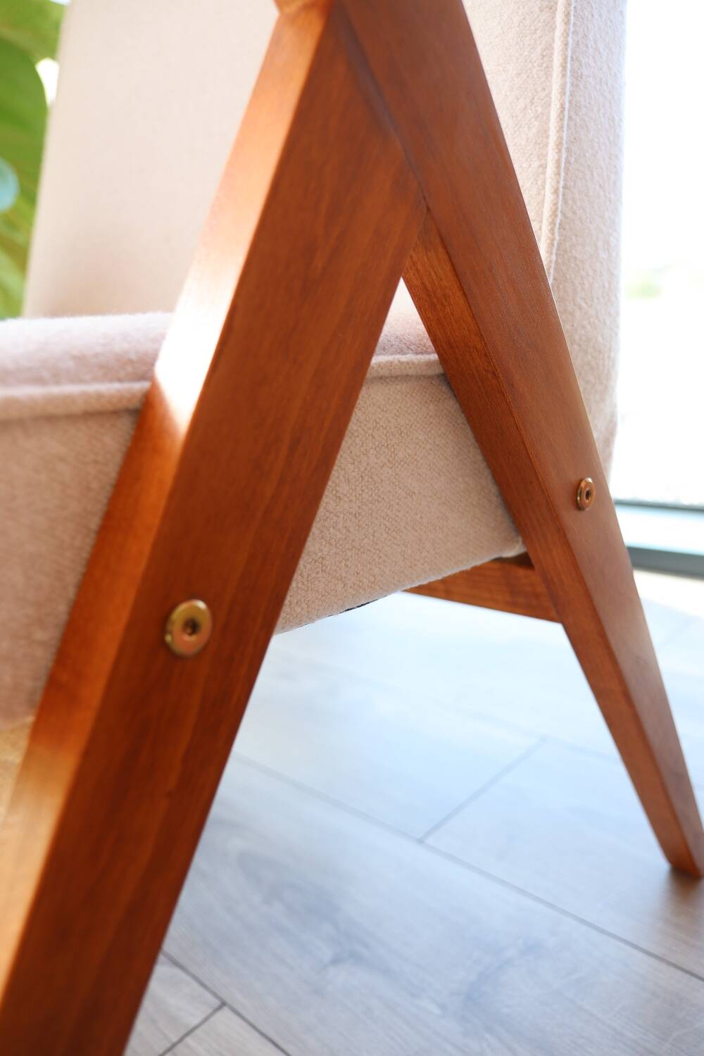 Pair of vintage white bouclé armchairs