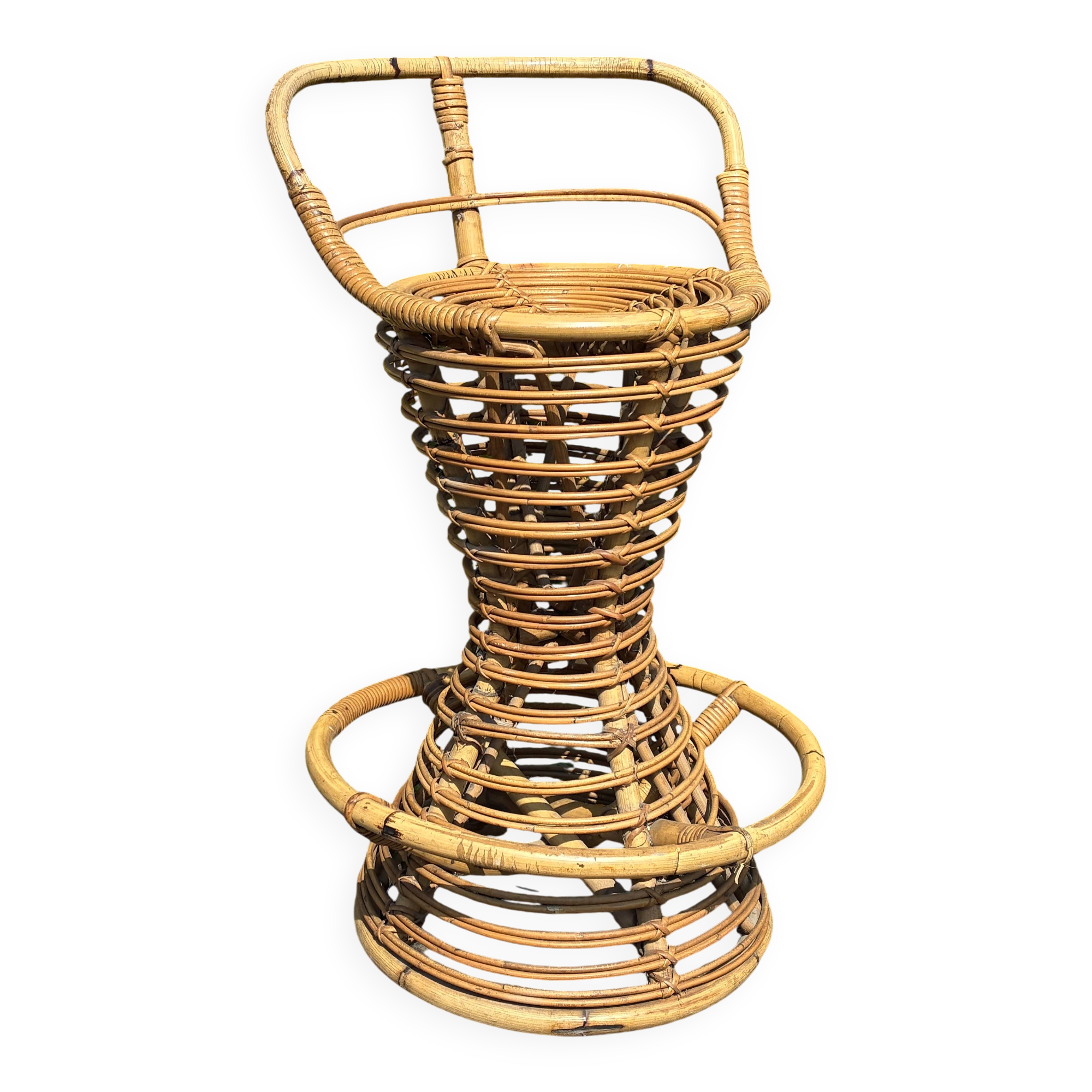Bamboo and rattan stool in the style of Tito Agnoli.