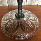 Old centerpiece cut art deco glass + foot silver metal vintage #a285