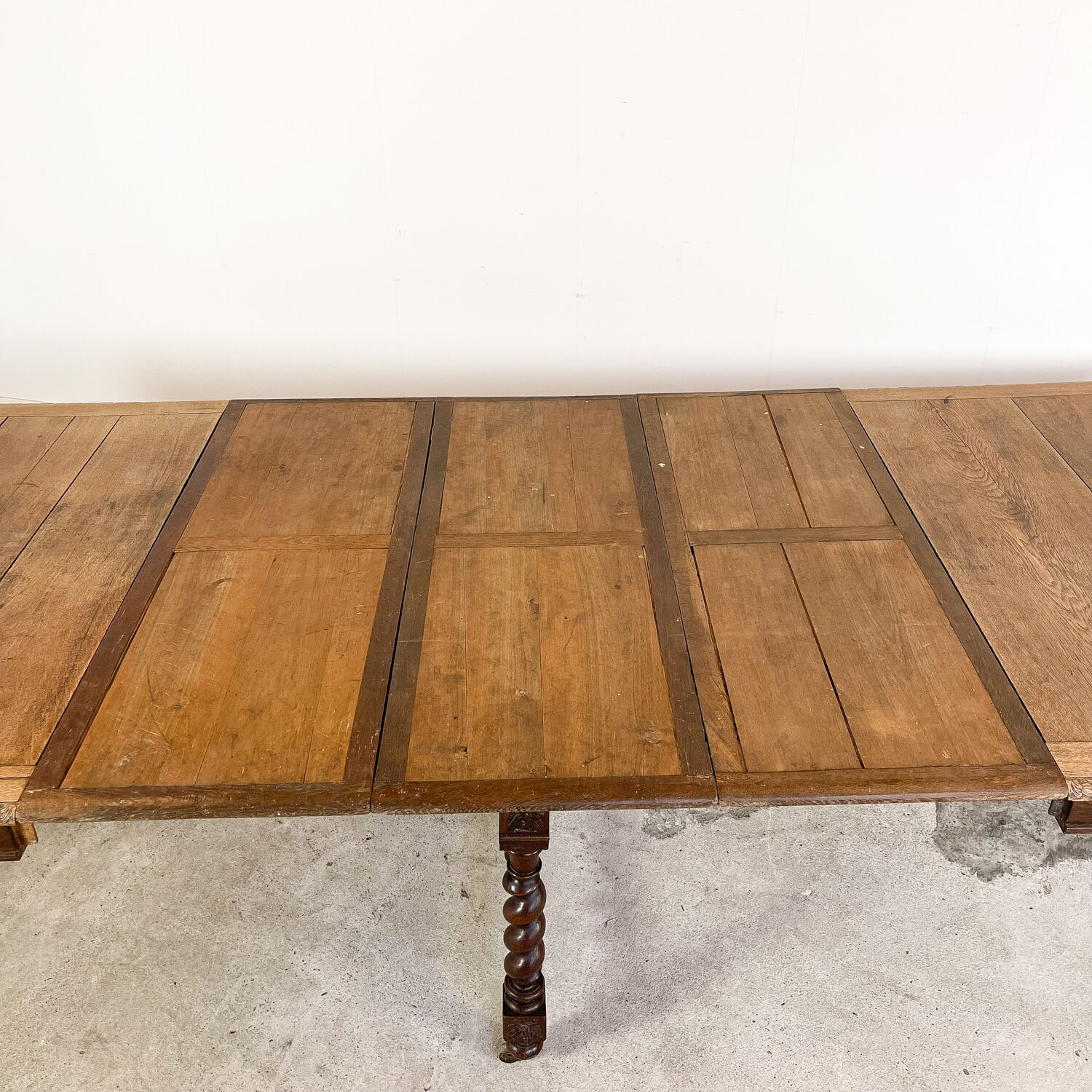 French antique extendable table 350cm Louis XIII barley twist