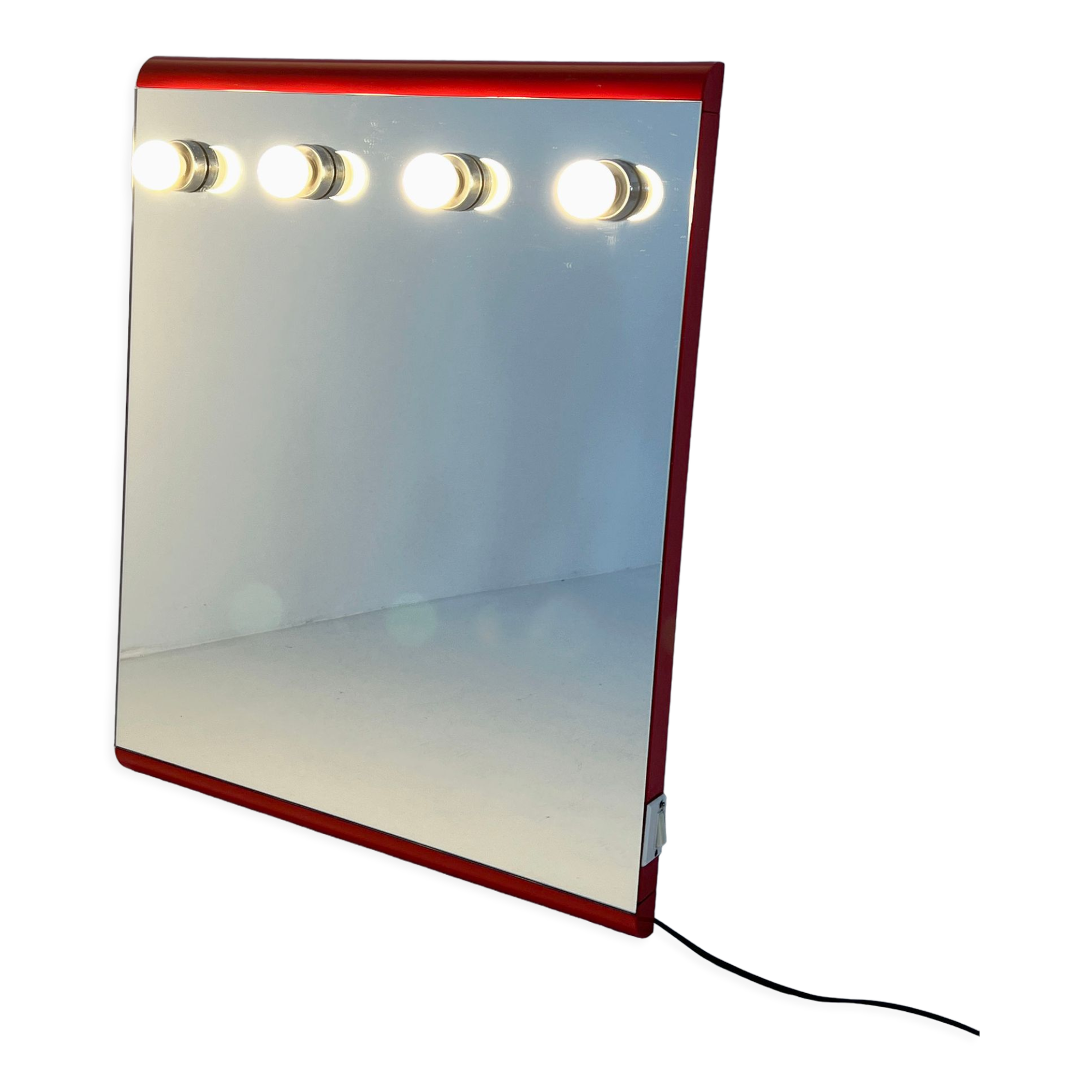 Mirror with integrated red bulbs by Makio Hasuike for Gedy, 1970