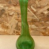 Ancien vase soliflore style biot verre soufflé bullé vert vintage