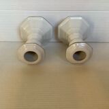 Pair of white octagonal candlesticks