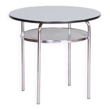 Petite table d'appoint ronde Bauhaus tchèque en chrome, années 1930