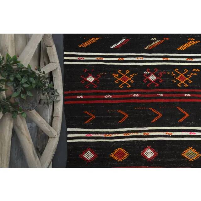 Vintage Turkish Oushak Handmade Wool Cotton Black Area Rug 257x390