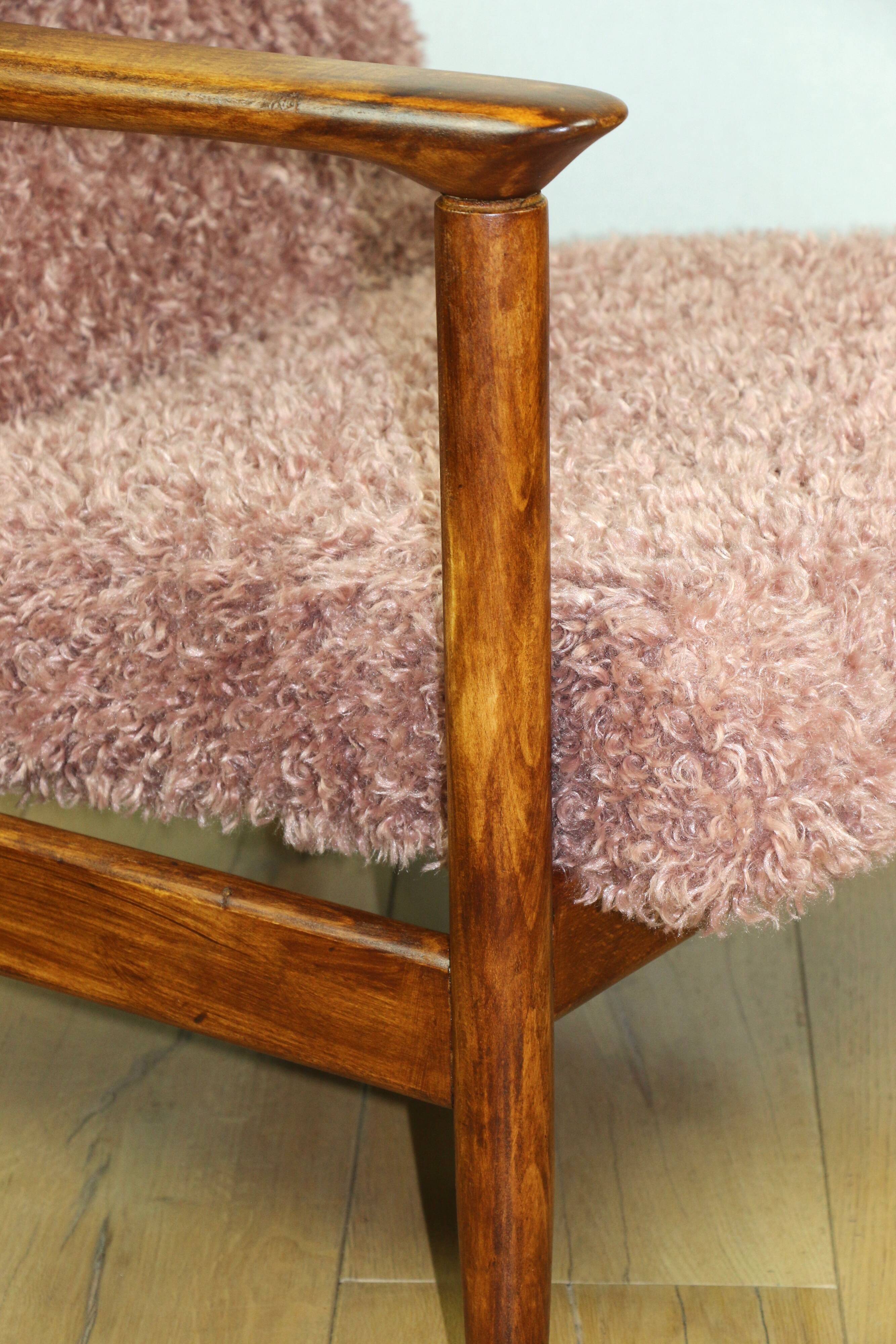 GFM-142 armchair designed by Edmund Homa from the 70s, pink long hair - 2 pieces available