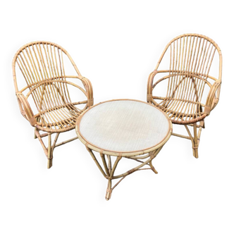 Vintage rattan bamboo wicker garden furniture set