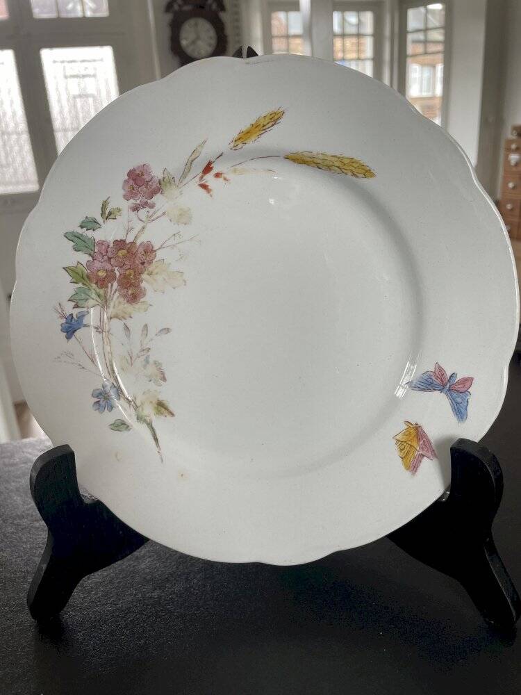 Set of 3 antique Longchamp ironstone dinner plates.