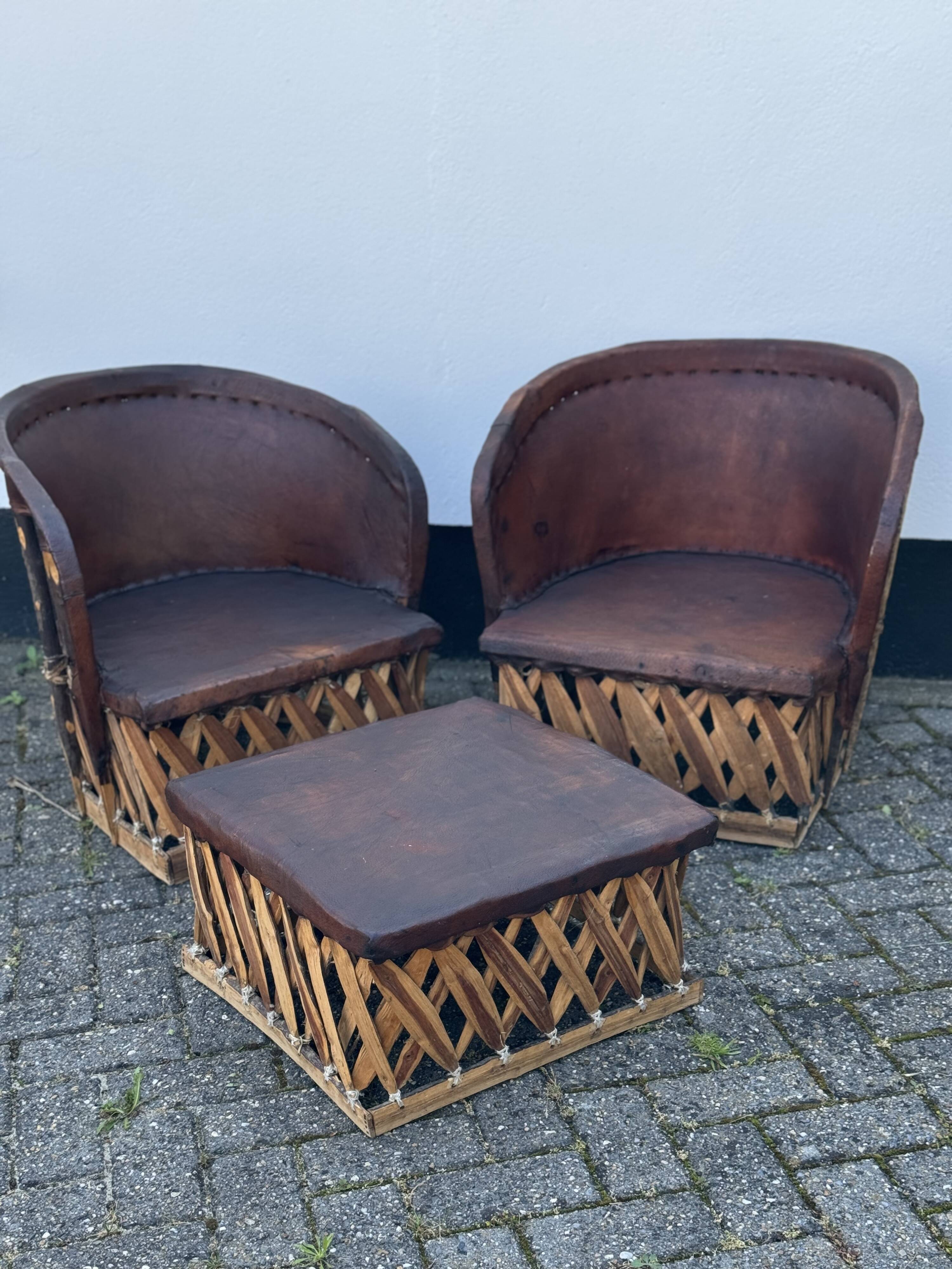 Vintage Mexican Equipale chairs and table