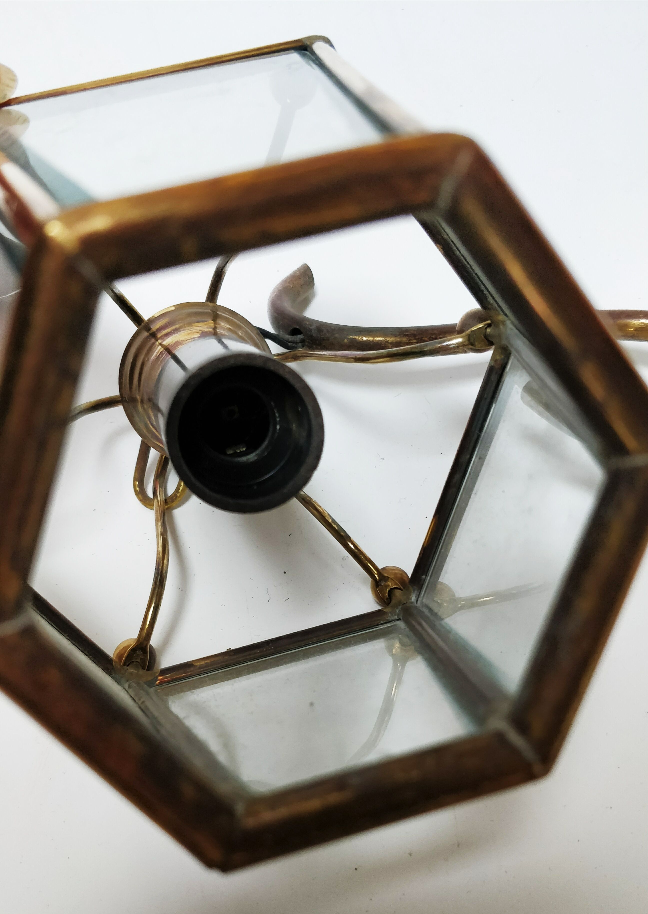 Brass lantern and beveled glasses