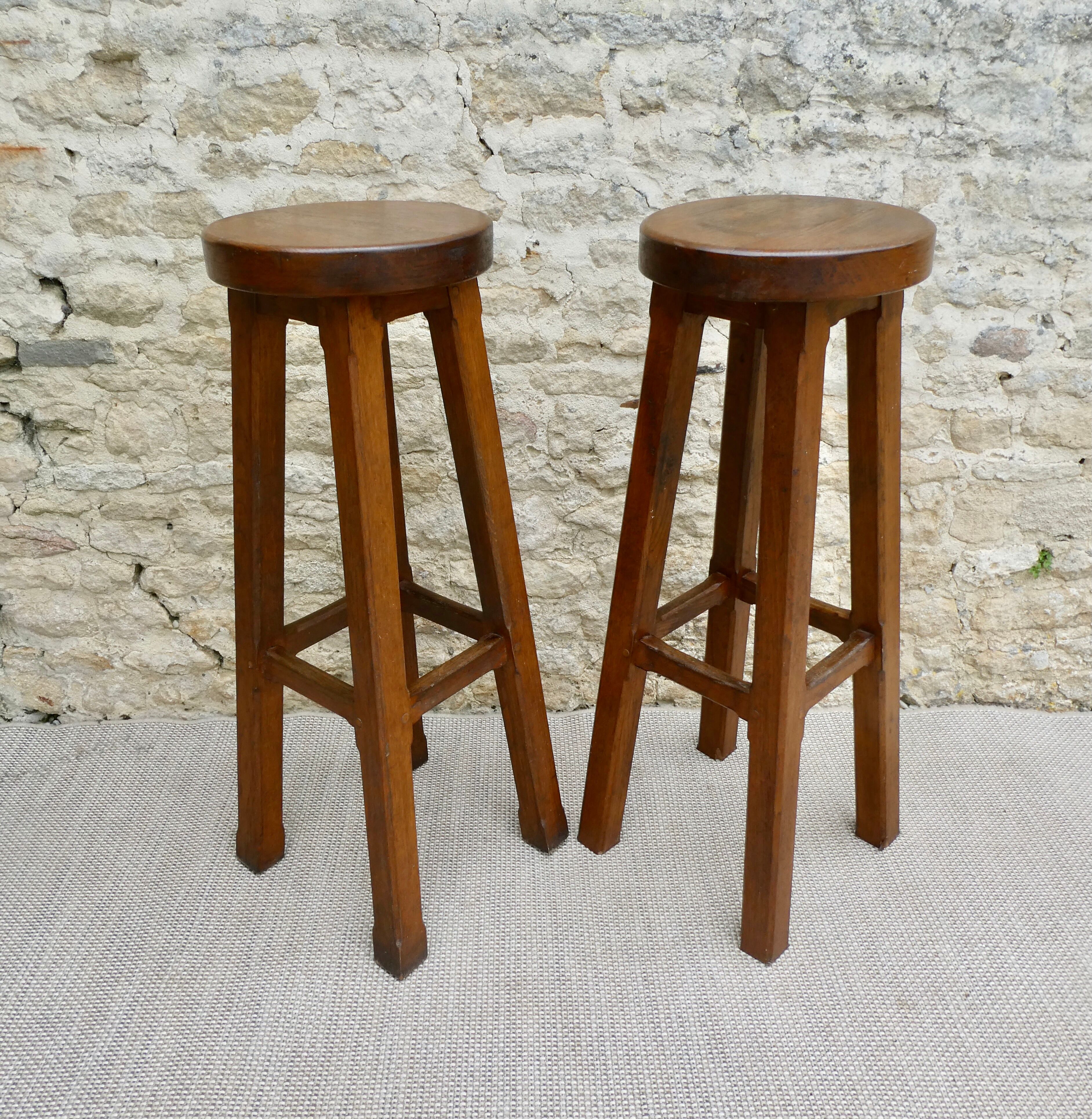 Pair of high solid wood bar stools