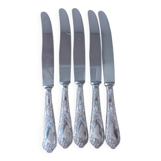 5 vintage silver metal knives with stainless steel blade 240514