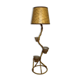 Rattan and bamboo plant holder floor lamp from the 70s