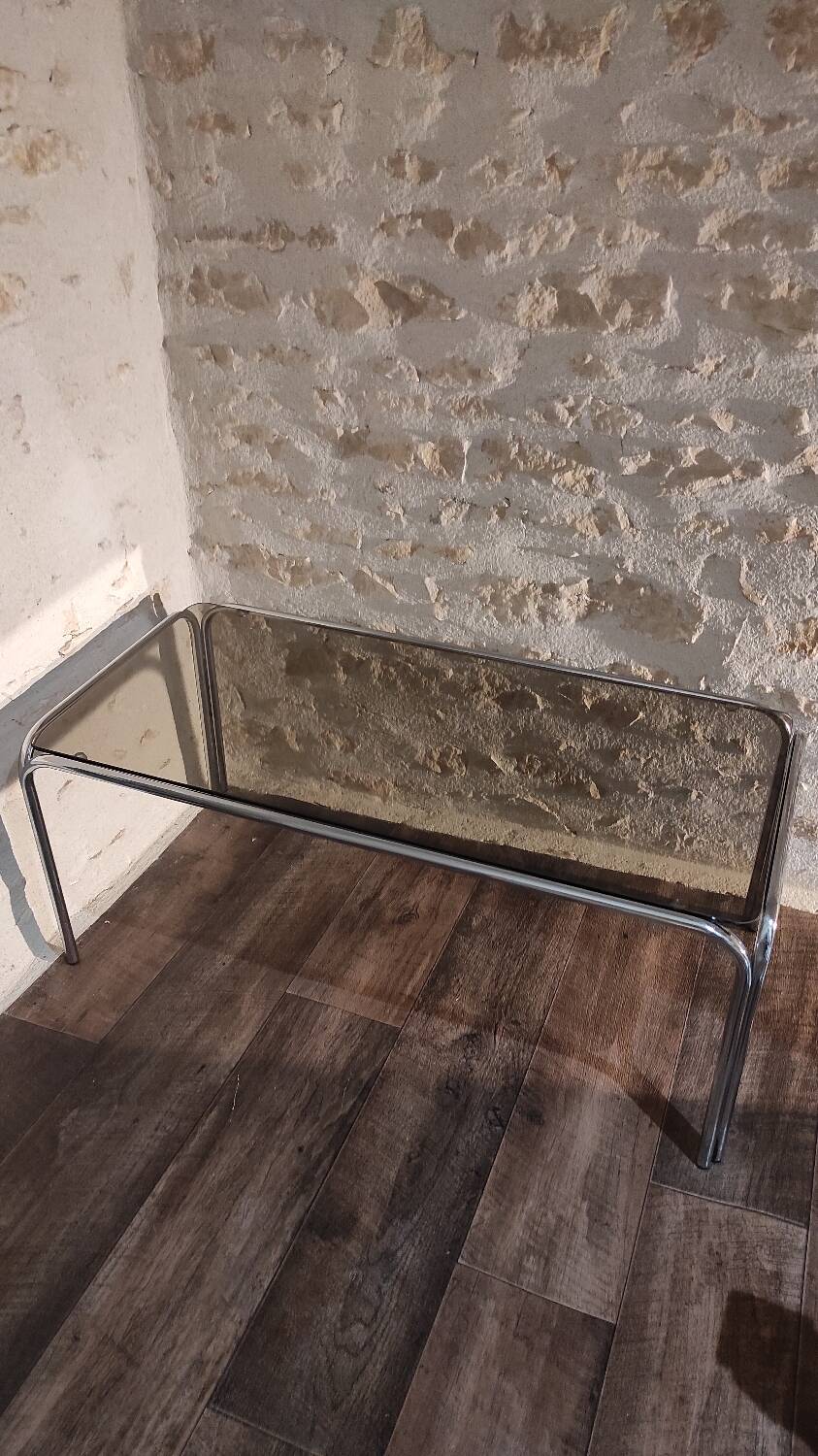 70's smoked tubular table