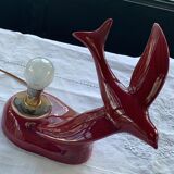 Art deco red enamelled ceramic bird table lamp