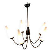 Vintage lamp from the 1950s-60s in aluminium, brass, and opal glass.