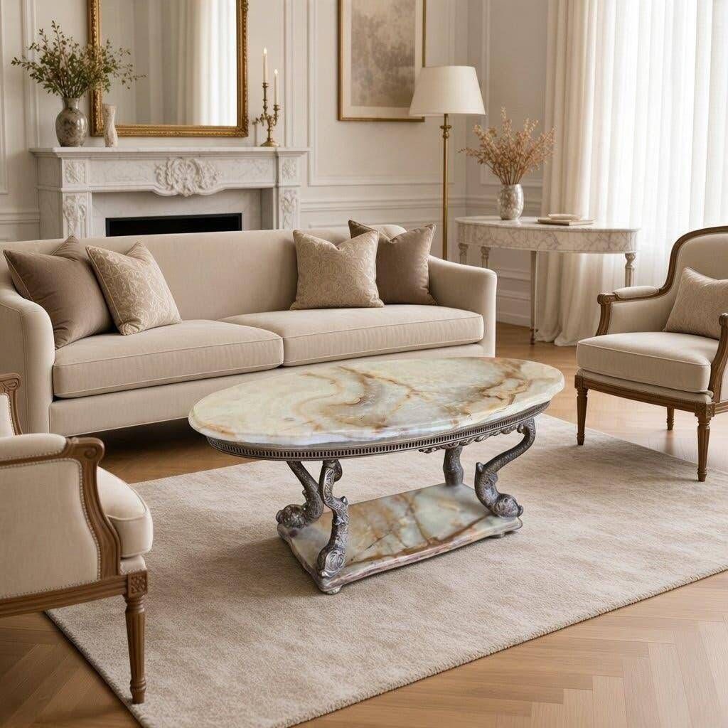 Vintage brass coffee table with onyx top.