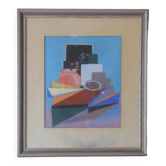 Auteur inconnu, composition, pastel, 1951, encadré, 1951, pastel