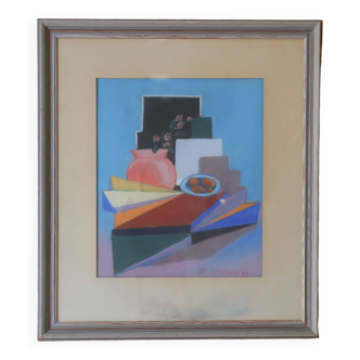 Author Unknown, Composition, Pastel, 1951, Framed, 1951, Pastel